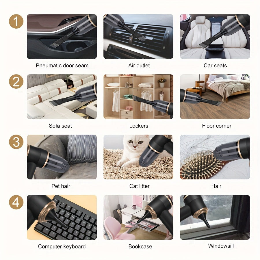 Handheld wireless portable vacuum cleaner, rechargeable, 2000 * 2 milliampere battery, suction force 5000Pa, integrated blowing and suction, suitable for multifunctional high-power small home appliance vacuum cleaners in auto