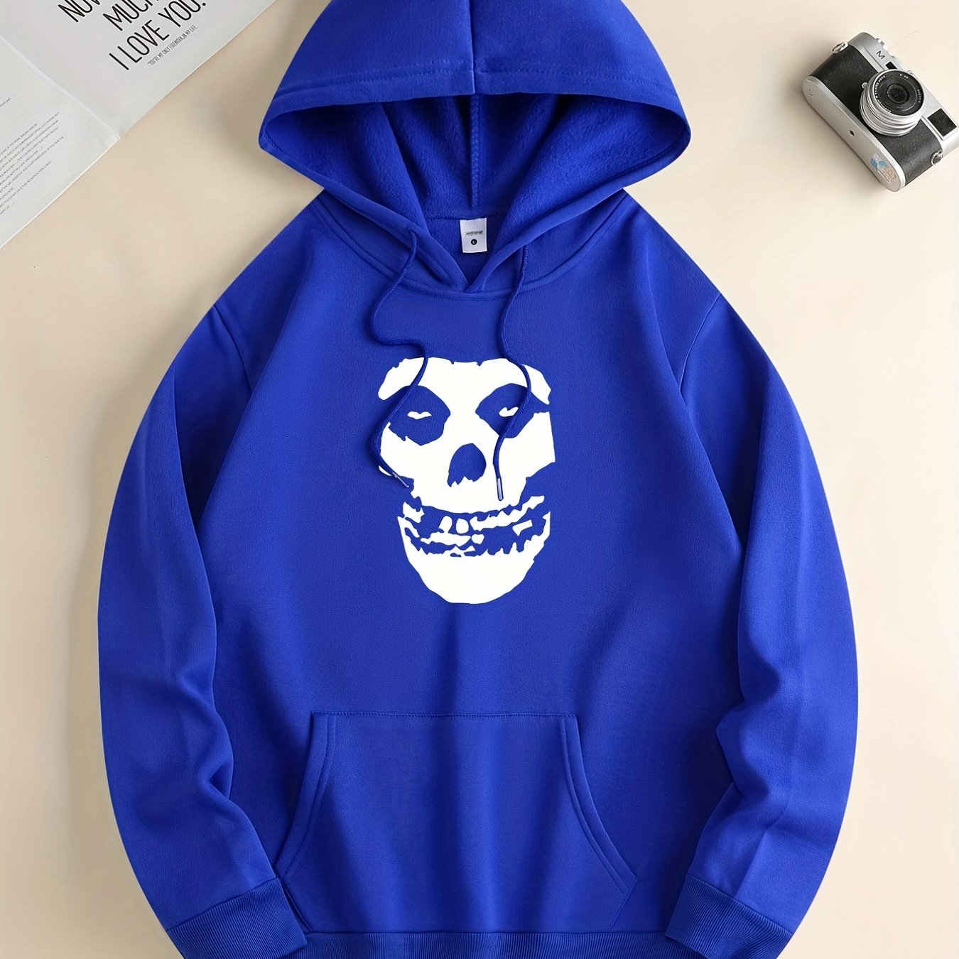 Skull Print Hoodie, Hoodies For Men, Men's Casual Graphic Design Pullover Hooded Sweatshirt With Kangaroo Pocket Streetwear For Winter Fall, As Gifts Halloween