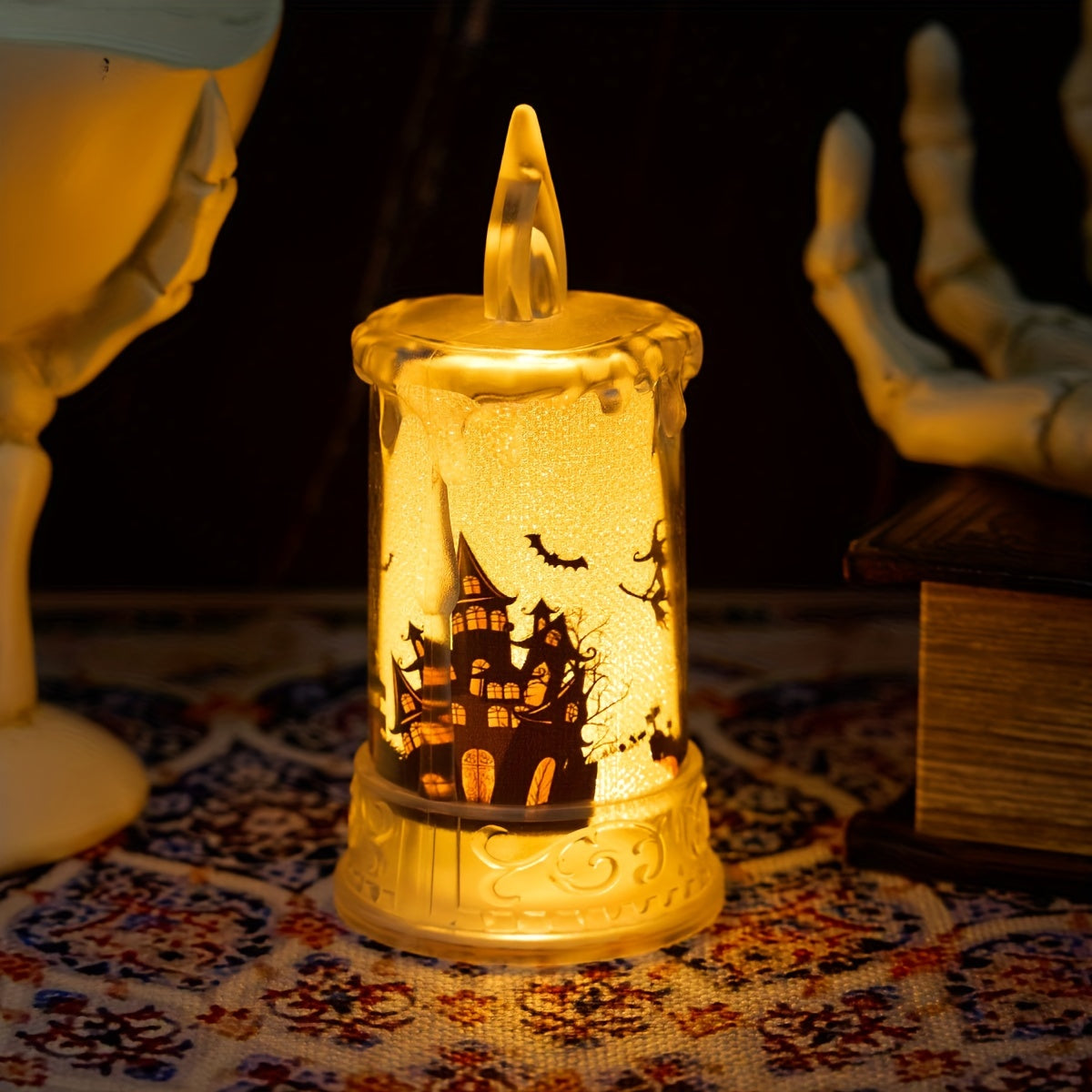 Halloween LED Candle Lights, 1-Pack, Spooky Tabletop Decorations, Plastic Flickering Flameless Pillar Candles, Includes Batteries, Halloween Party Supplies, Ghostly Scene Props, Button Battery Operated