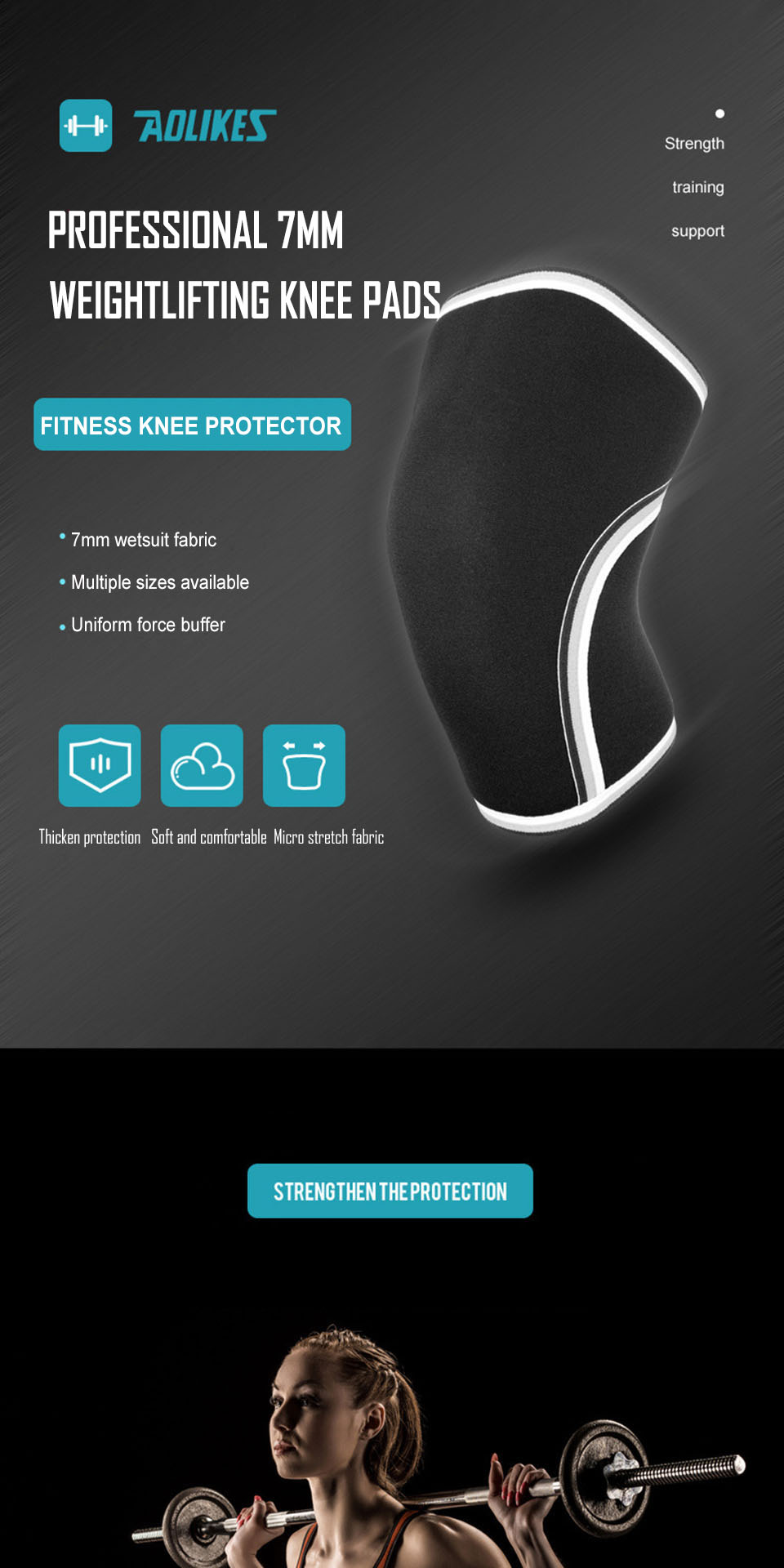 1pair AOLIKES Knee Support Sleeves - 7mm/0.28in Neoprene Compression Sports Protector for Men and Women, Enhancing Performance and Reducing Injury Risk