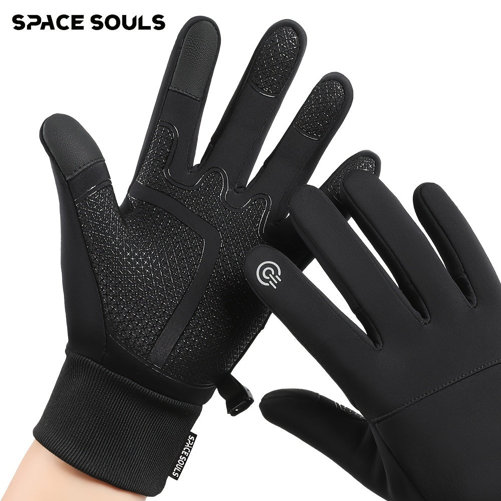 Space Souls Winter Touchscreen Gloves for Men - Water-Resistant Polyester Blend, Warm Fleece Lined, Knit Fabric, Pull-On with Hand Washable Operation - Ideal for Outdoor Sports, Cycling, Fishing, Skiing - Christmas, Halloween
