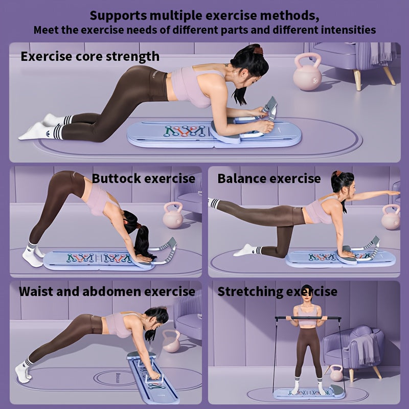 8-in-1 Home Gym Fitness Set with Abdominal Trainer, Balance Board, Resistance Bands, Yoga Mat & Pull-Up Bars - Full-Body Workout System for Core Strength, Cardio, Pilates, Sliding/Running Training - Manual Operation, No Batte