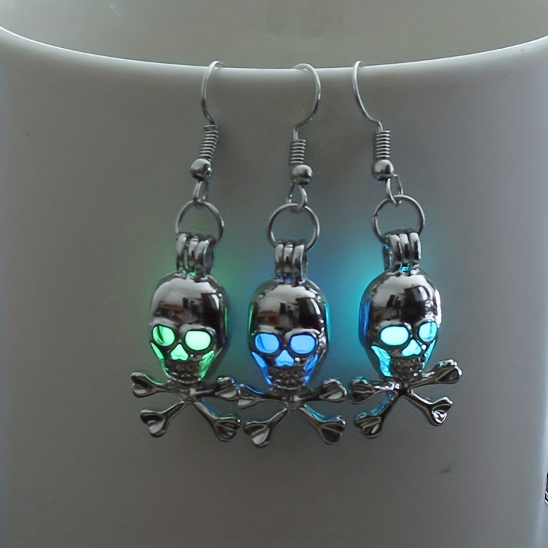 Halloween Glow-in-the-Dark Skull Earrings - Multicolor Luminous Bead Accents, Alloy and Copper, Nickel-Free, Festive Party Accessory for Women