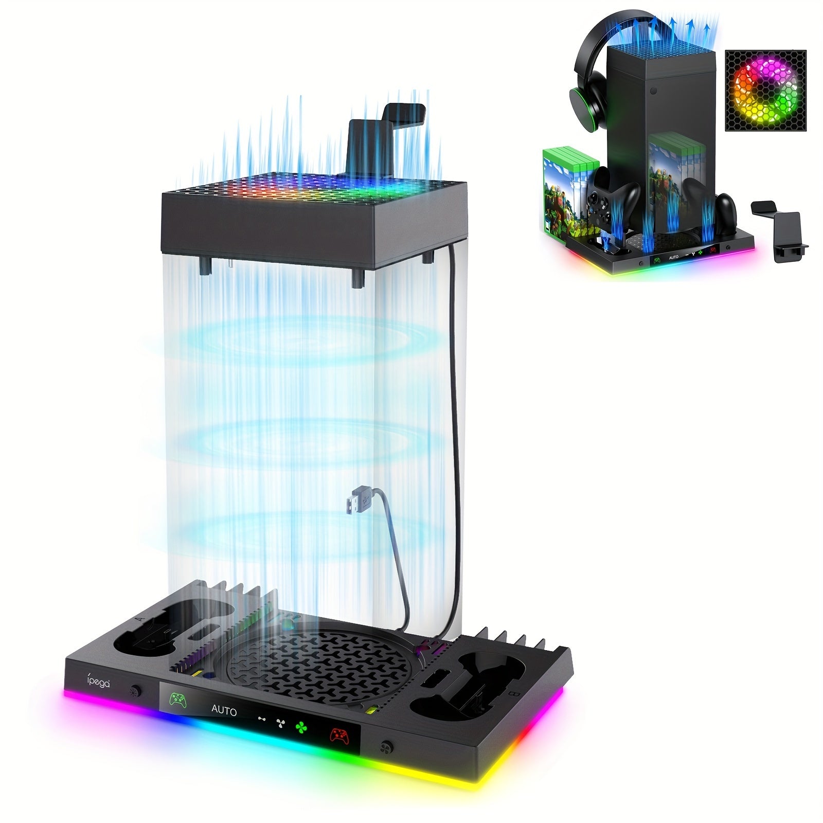 Xbox Series X & S RGB LED Charging Dock with Adjustable Cooling Fan, Dual Controller Stand and Headphone Holder - DOBE FOMIS ELECTRONICS