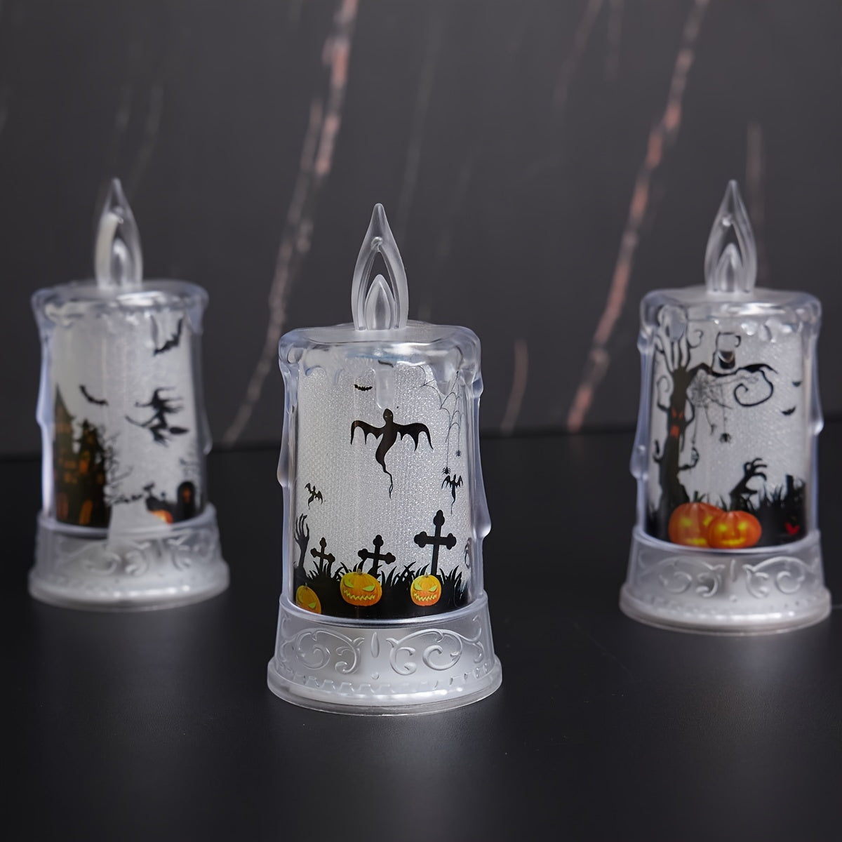 Halloween LED Candle Lights, 1-Pack, Spooky Tabletop Decorations, Plastic Flickering Flameless Pillar Candles, Includes Batteries, Halloween Party Supplies, Ghostly Scene Props, Button Battery Operated
