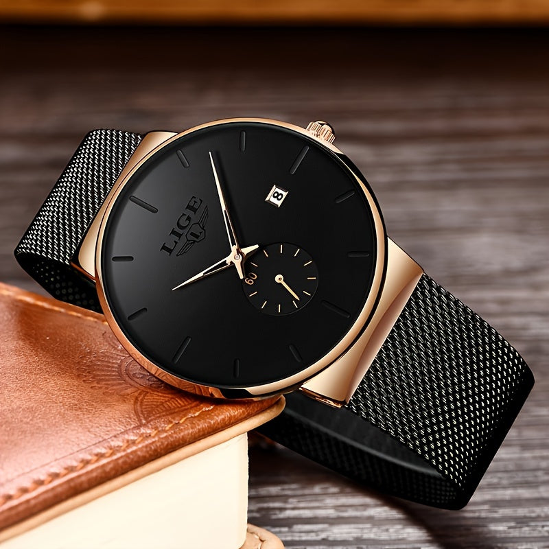 LIGE Fashion Men's Watch Top Brand Luxury Quartz Watch Men's Casual Ultra-thin Mesh Steel Sports Watch