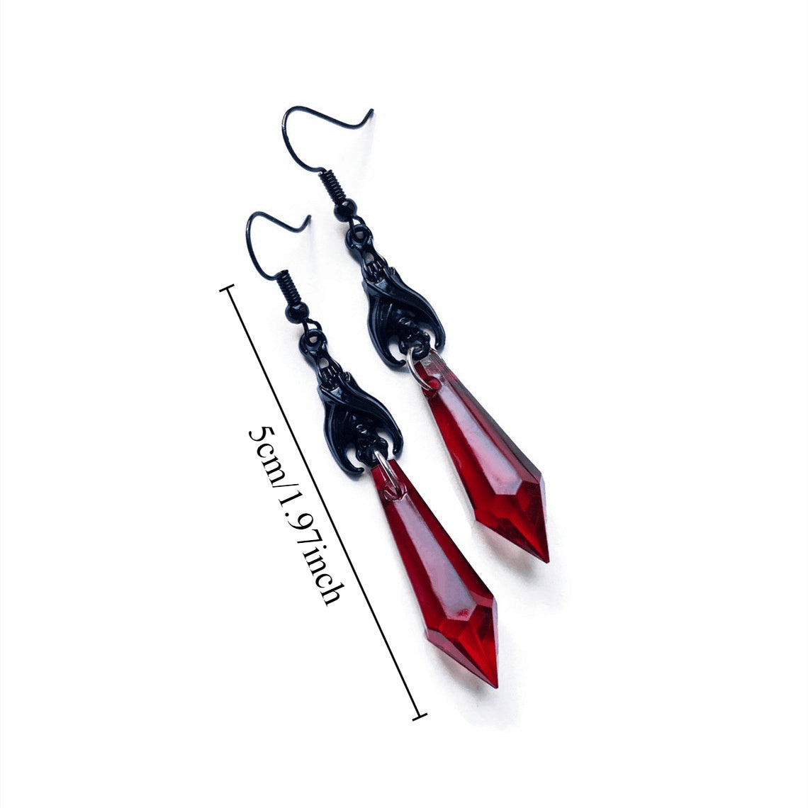 Gothic Bat Dangle Earrings with Red and Black Faux Gemstones - Alloy, Perfect for Parties, Daily Wear, or as a Gift for Friends, Party Accessories | Dramatic Design | Alloy Construction, Halloween Earrings