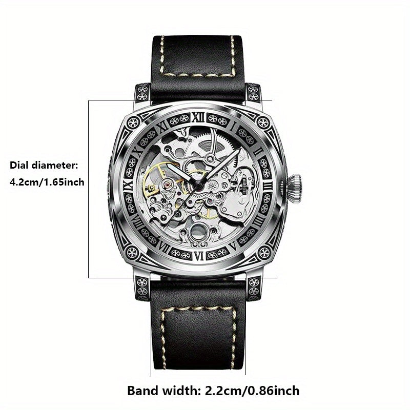 Elegant Mechanical Men's Watch: Self-Winding, Waterproof, with Stylish Hollow Design - Round Dial & Precision Timekeeping