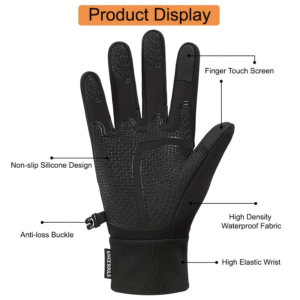 Space Souls Winter Touchscreen Gloves for Men - Water-Resistant Polyester Blend, Warm Fleece Lined, Knit Fabric, Pull-On with Hand Washable Operation - Ideal for Outdoor Sports, Cycling, Fishing, Skiing - Christmas, Halloween