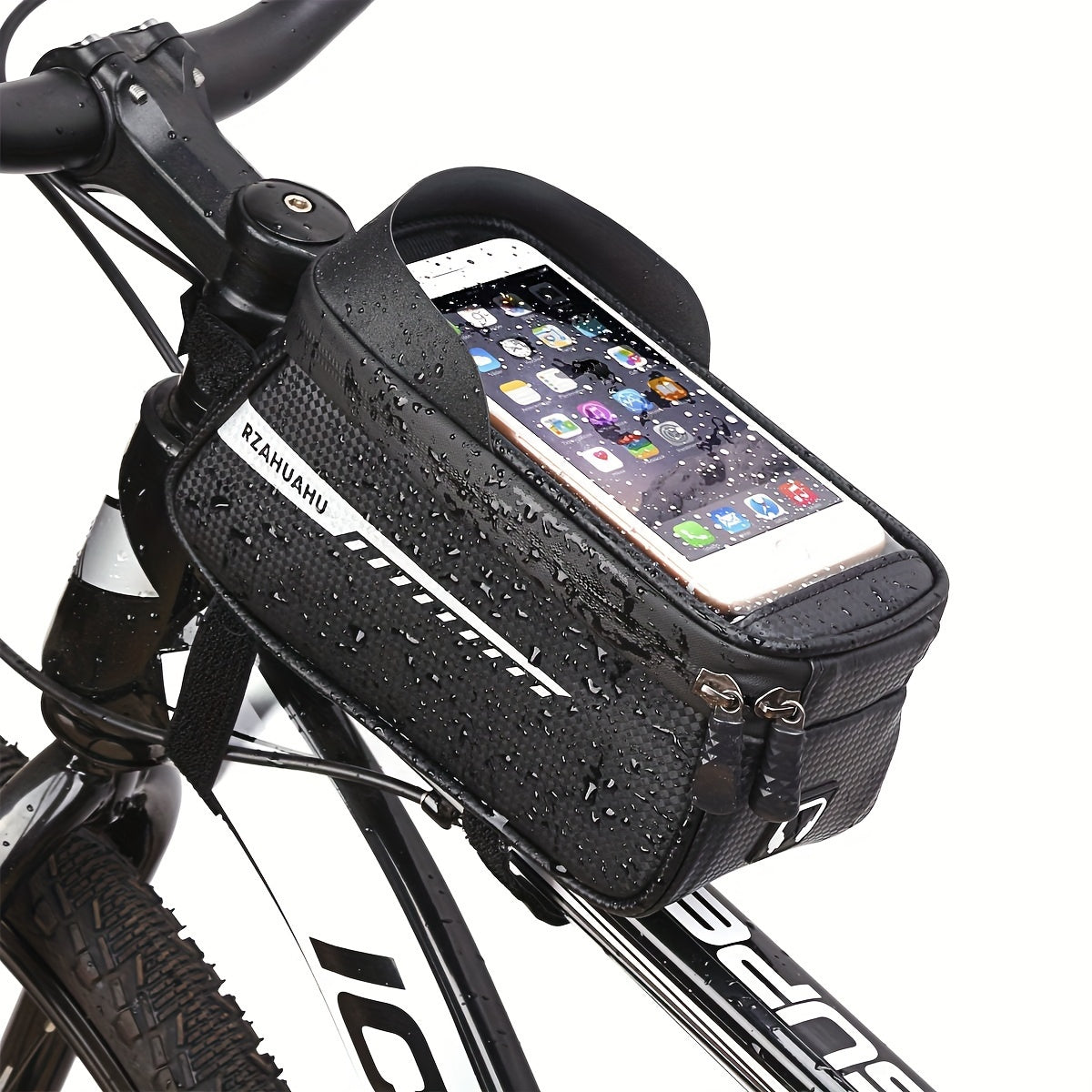 Waterproof Bike Front Frame Bag With TPU Touch Screen Visor And Rain Cover - Bike Storage And Phone Holder For Mountain Bikes (suitable For Phones Under 7 Inches)