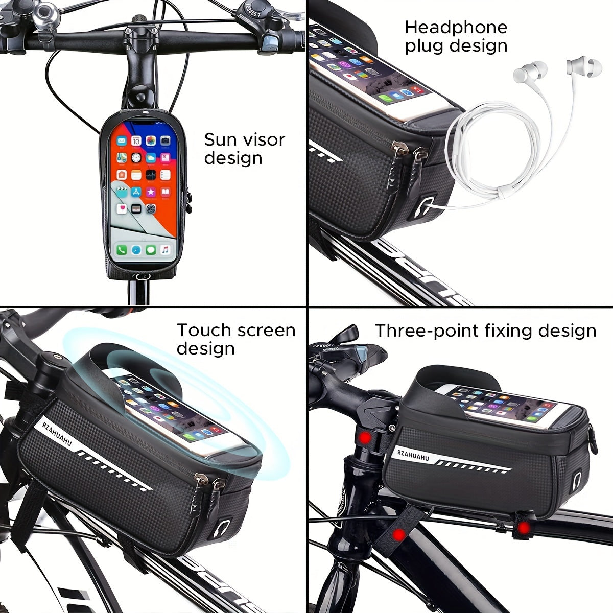 Waterproof Bike Front Frame Bag With TPU Touch Screen Visor And Rain Cover - Bike Storage And Phone Holder For Mountain Bikes (suitable For Phones Under 7 Inches)