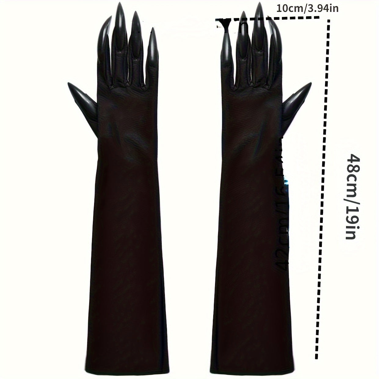 Women's Gothic Long Black Gloves with Claw Fingertips, Cotton Blend Stretch Fabric, Solid Color, Exposed Finger Design, Perfect for Role-playing and Halloween Parties, Striped Detail, No Feathers