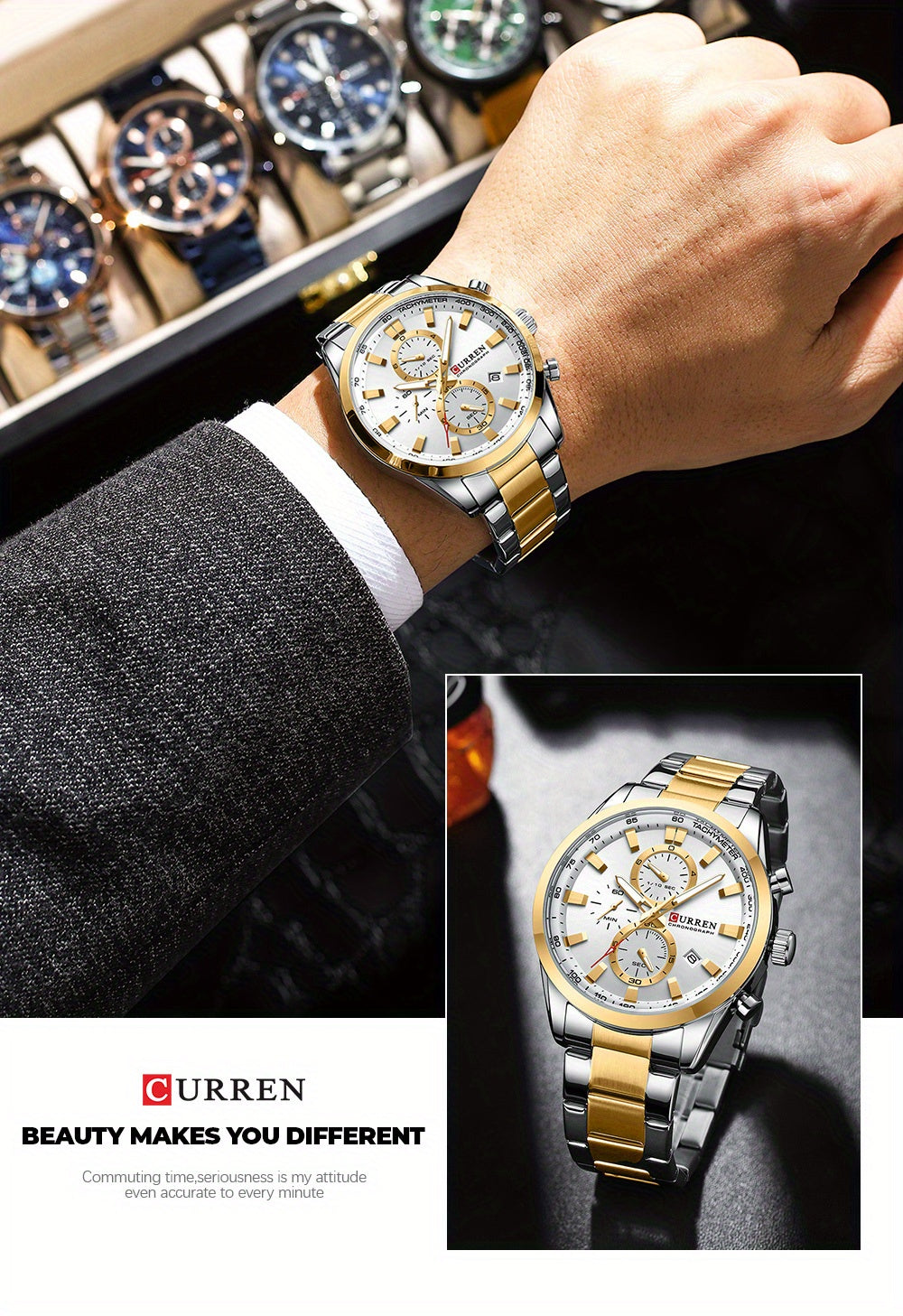 [CURREN Business Watch] CURREN Multifunctional Chronograph Business Men's Watch, Round Wristwatch, Ideal Choice For Gifts