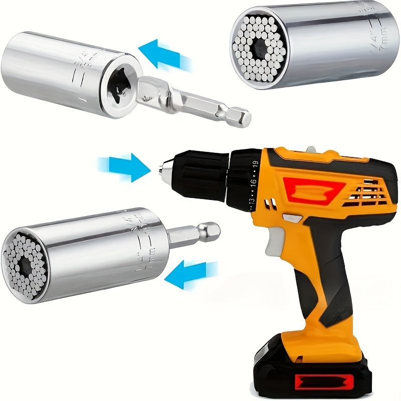 Universal Socket Wrench Set, 7-19mm, Professional Multi-Function Hand Tools, Chrome Steel with Ratchet and Power Drill Adapter, Interchangeable Iron Sockets - DIY Repair Kit - For Mechanics, Car Enthusiasts & DIYers - Perfect