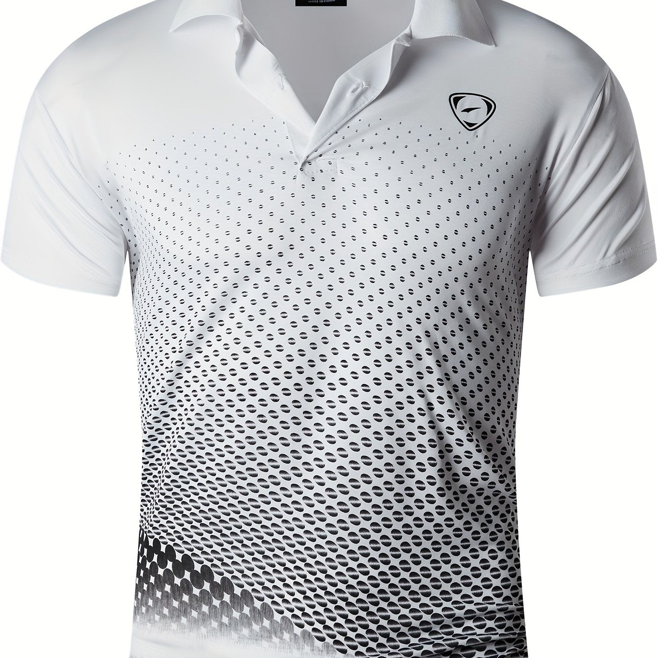 Jeansian Men's Lightweight Breathable Sport Shirt - Vibrant Orange All-Over Dot Print, Stretch Polyester Short Sleeve with Collar & Button Placket for Tennis Golf Bowling, Regular Fit All-Season Casual Athletic Wear, Tennis A