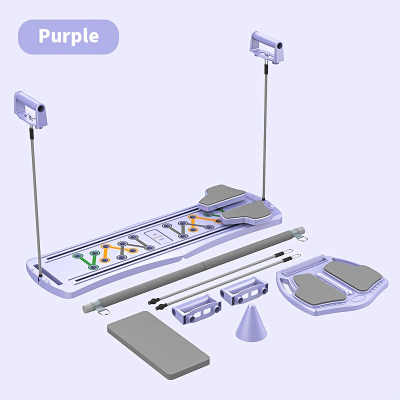 8-in-1 Home Gym Fitness Set with Abdominal Trainer, Balance Board, Resistance Bands, Yoga Mat & Pull-Up Bars - Full-Body Workout System for Core Strength, Cardio, Pilates, Sliding/Running Training - Manual Operation, No Batte