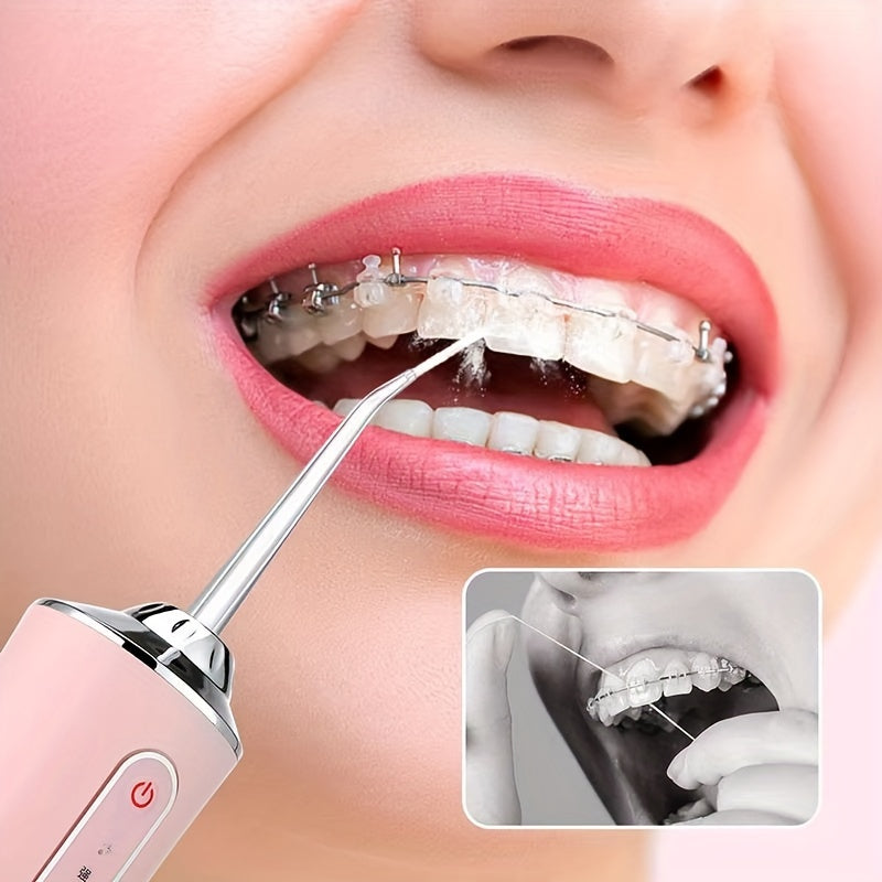 1pc Portable Dental Water Flosser, USB Rechargeable Water Jet Floss Tooth Pick 4 *Jet Tip 3 Modes Wireless Security Home Electronics Cute Gift, 5V Mobile Phone Data Cable, USB Socket, Power Bank Charging