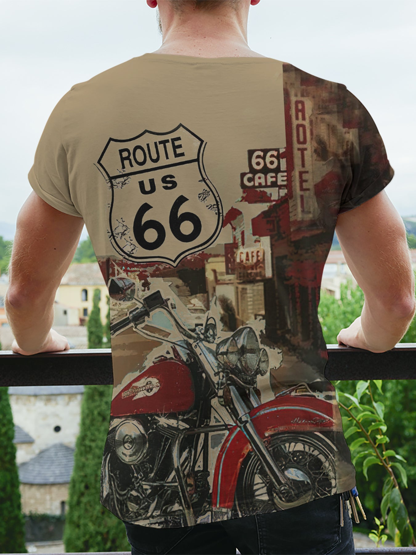 Retro Motorcycle Print, Men's Graphic Design Crew Neck Active T-shirt, Casual Comfy Tees Tshirts For Summer, Men's Clothing Tops For Daily Gym Workout Running