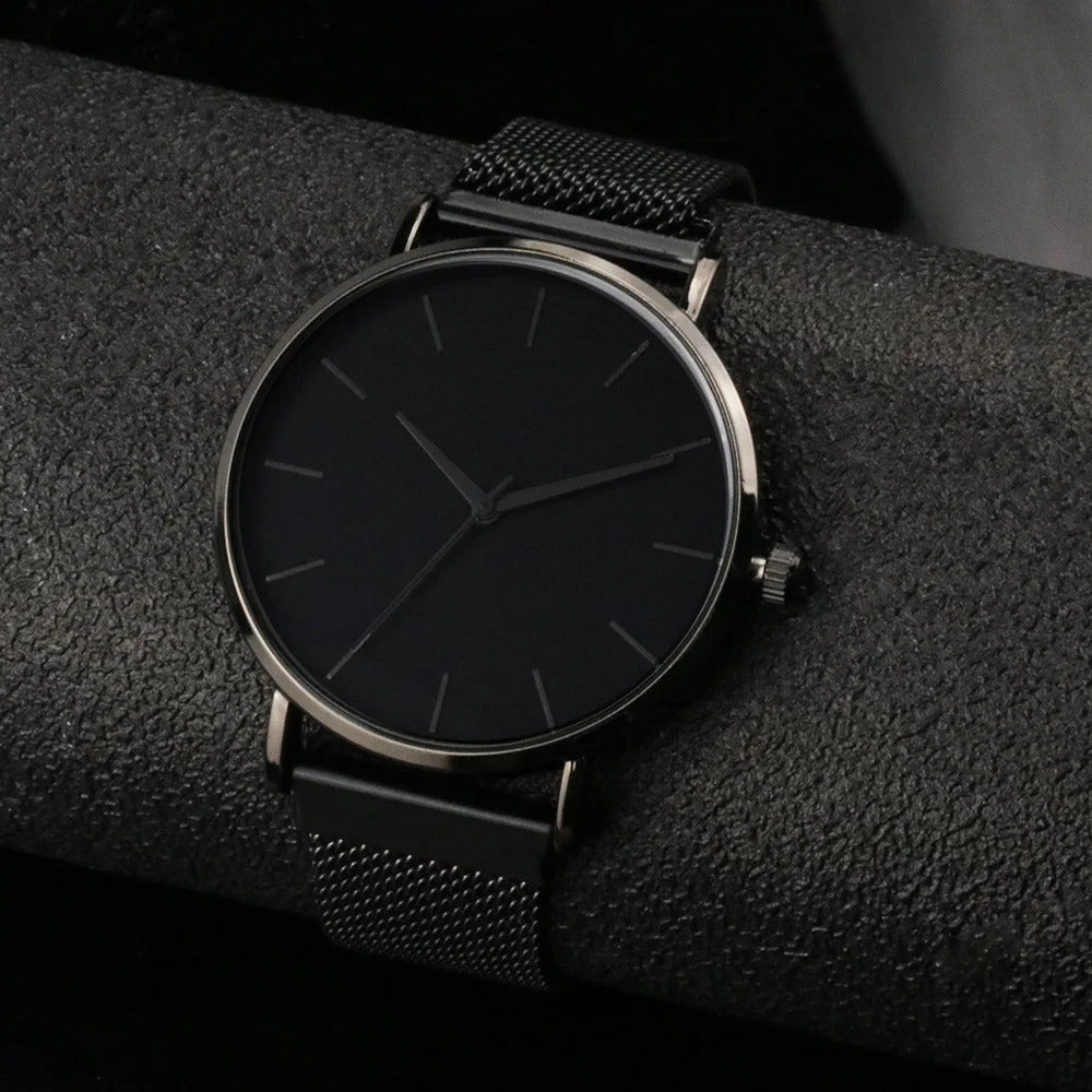 1pc Men's Stainless Steel Strap Decorative Round Dial Quartz Watch & 1pc Bracelet For Everyday Use