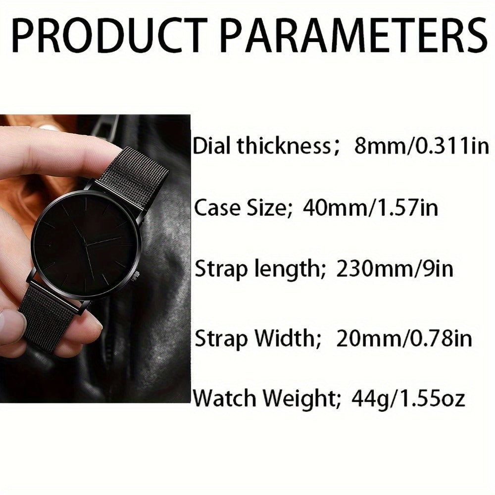 1pc Men's Stainless Steel Strap Decorative Round Dial Quartz Watch & 1pc Bracelet For Everyday Use