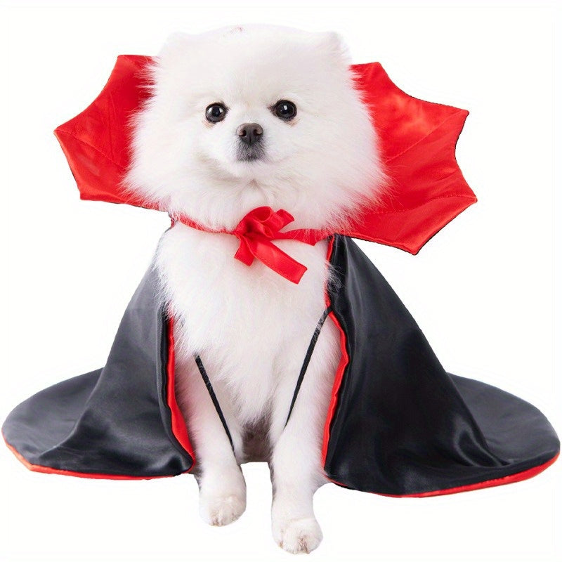 [Halloween Pet Costume] Funny Halloween Pet Costume for Cats & Small Dogs - Black & Red Cape with Hood, Polyester, All-Season Playful Outfit for Trick-or-Treating, Halloween Costume for Cats, Playful Pet Attire, Whimsical Des