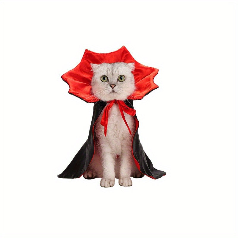 [Halloween Pet Costume] Funny Halloween Pet Costume for Cats & Small Dogs - Black & Red Cape with Hood, Polyester, All-Season Playful Outfit for Trick-or-Treating, Halloween Costume for Cats, Playful Pet Attire, Whimsical Des