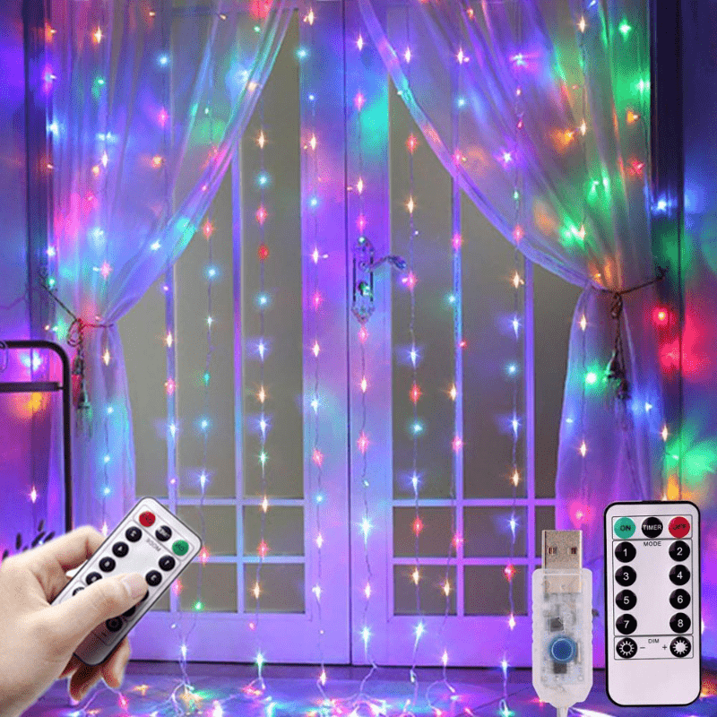 1PCS, 302 LED 3m*3m/9.8ft*9.8ft USB Christmas Fairy Copper Light with Remote Control Colorful - USB Powered Indoor Fairy Lights for Halloween, Christmas, Wedding, Home & Garden Decorations, Without Battery