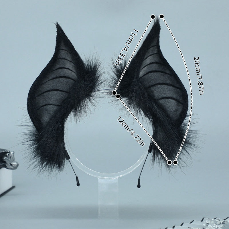 [Cute Bat Ears Headband] Faux Fur Bat Ears Headband - Cute Animal Theme Cosplay Accessories for Halloween Party and Role Play Performances