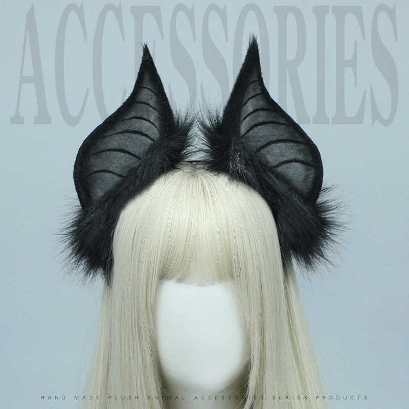 [Cute Bat Ears Headband] Faux Fur Bat Ears Headband - Cute Animal Theme Cosplay Accessories for Halloween Party and Role Play Performances