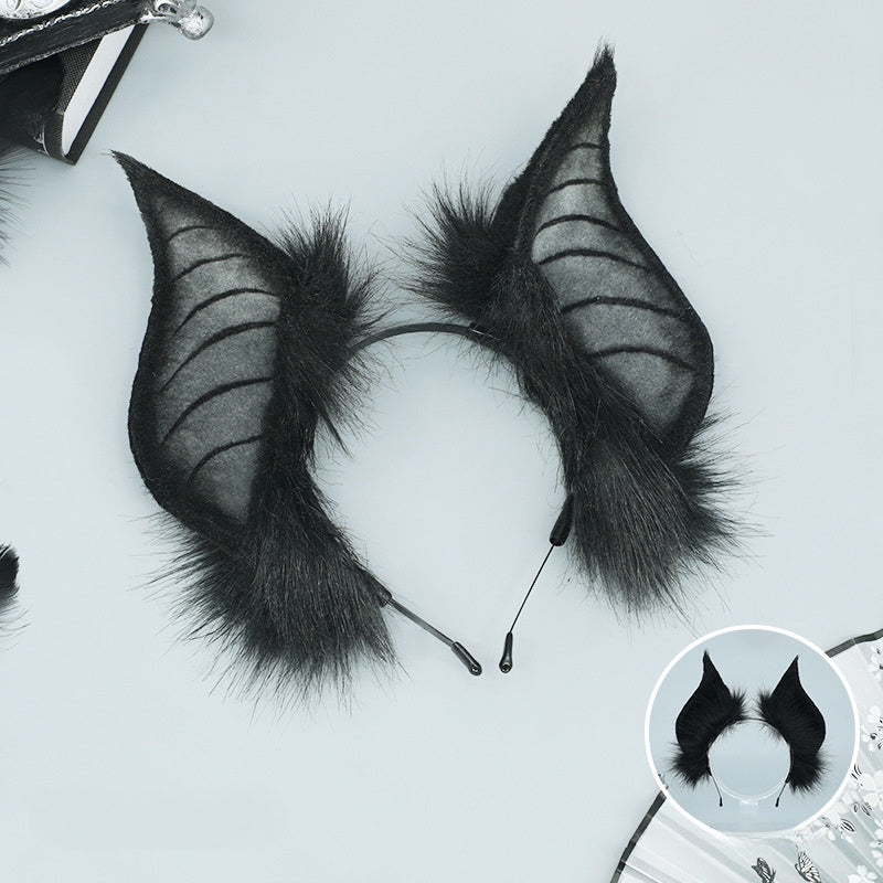 [Cute Bat Ears Headband] Faux Fur Bat Ears Headband - Cute Animal Theme Cosplay Accessories for Halloween Party and Role Play Performances