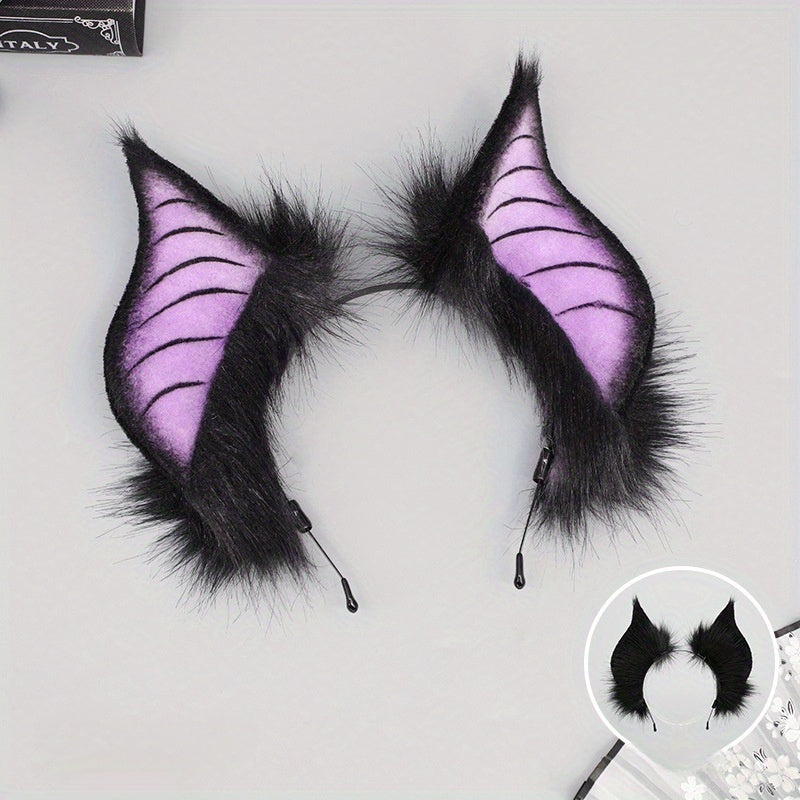 [Cute Bat Ears Headband] Faux Fur Bat Ears Headband - Cute Animal Theme Cosplay Accessories for Halloween Party and Role Play Performances