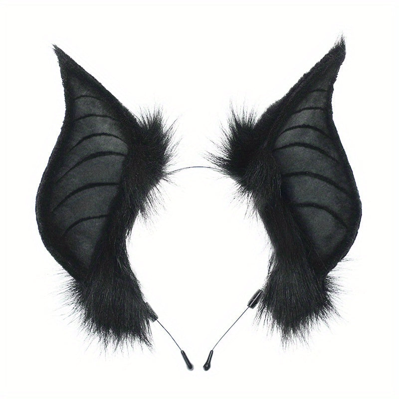 [Cute Bat Ears Headband] Faux Fur Bat Ears Headband - Cute Animal Theme Cosplay Accessories for Halloween Party and Role Play Performances