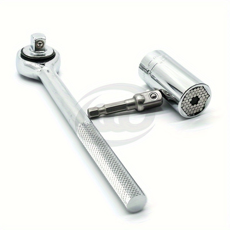 Universal Socket Wrench Set, 7-19mm, Professional Multi-Function Hand Tools, Chrome Steel with Ratchet and Power Drill Adapter, Interchangeable Iron Sockets - DIY Repair Kit - For Mechanics, Car Enthusiasts & DIYers - Perfect