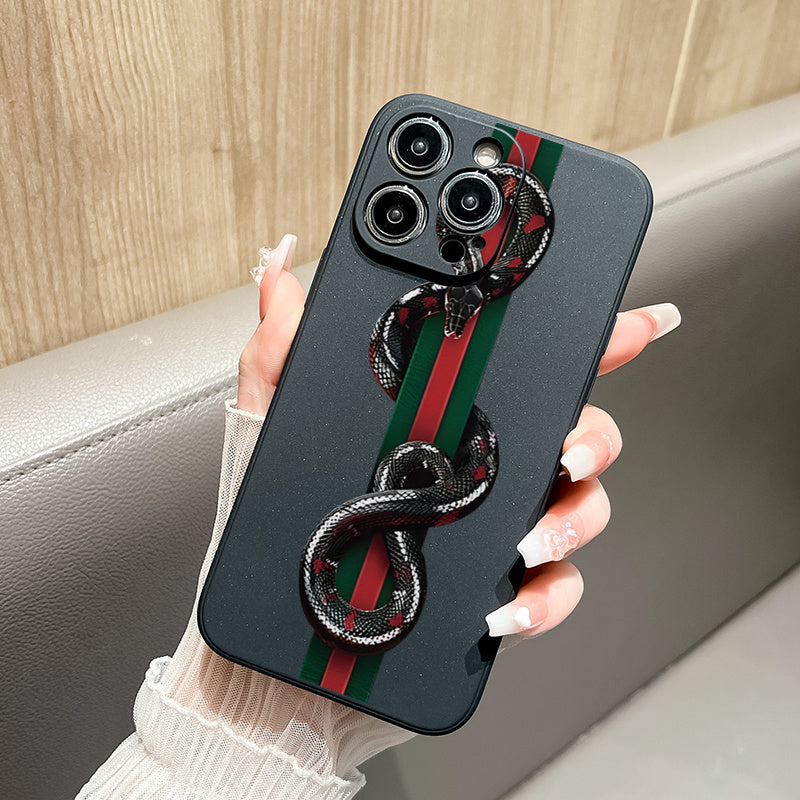 Creative fashion brand embroidery snake pattern Printed Phone Case For iPhone 15 14 13 12 11 X XR XS 8 7 Mini Plus Pro Max SE, Gift For Easter Day, Christmas Halloween Deco/gift For Girlfriend, Boyfriend, Friend Or Yourself