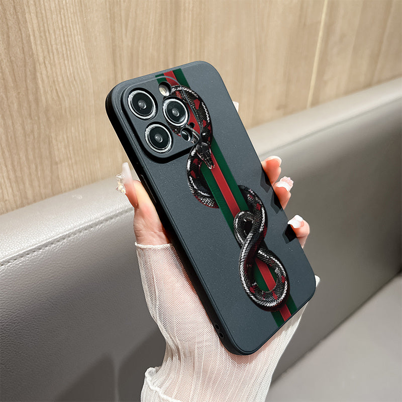Creative fashion brand embroidery snake pattern Printed Phone Case For iPhone 15 14 13 12 11 X XR XS 8 7 Mini Plus Pro Max SE, Gift For Easter Day, Christmas Halloween Deco/gift For Girlfriend, Boyfriend, Friend Or Yourself