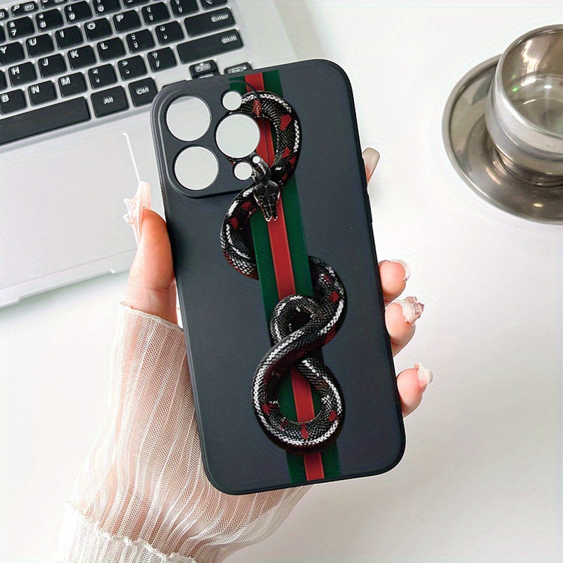 Creative fashion brand embroidery snake pattern Printed Phone Case For iPhone 15 14 13 12 11 X XR XS 8 7 Mini Plus Pro Max SE, Gift For Easter Day, Christmas Halloween Deco/gift For Girlfriend, Boyfriend, Friend Or Yourself