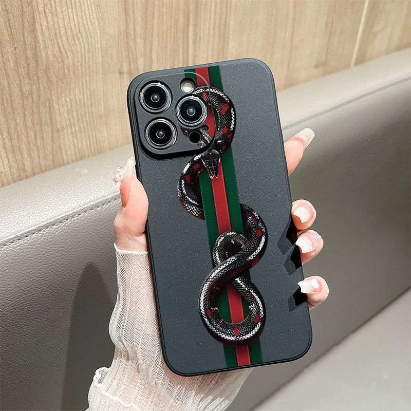 Creative fashion brand embroidery snake pattern Printed Phone Case For iPhone 15 14 13 12 11 X XR XS 8 7 Mini Plus Pro Max SE, Gift For Easter Day, Christmas Halloween Deco/gift For Girlfriend, Boyfriend, Friend Or Yourself