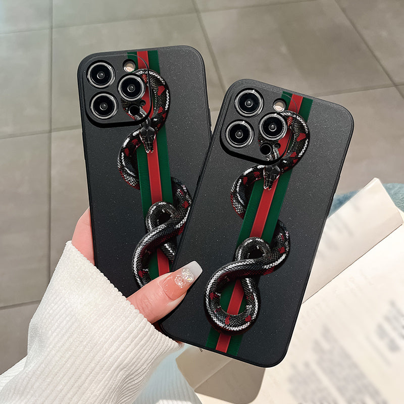 Creative fashion brand embroidery snake pattern Printed Phone Case For iPhone 15 14 13 12 11 X XR XS 8 7 Mini Plus Pro Max SE, Gift For Easter Day, Christmas Halloween Deco/gift For Girlfriend, Boyfriend, Friend Or Yourself