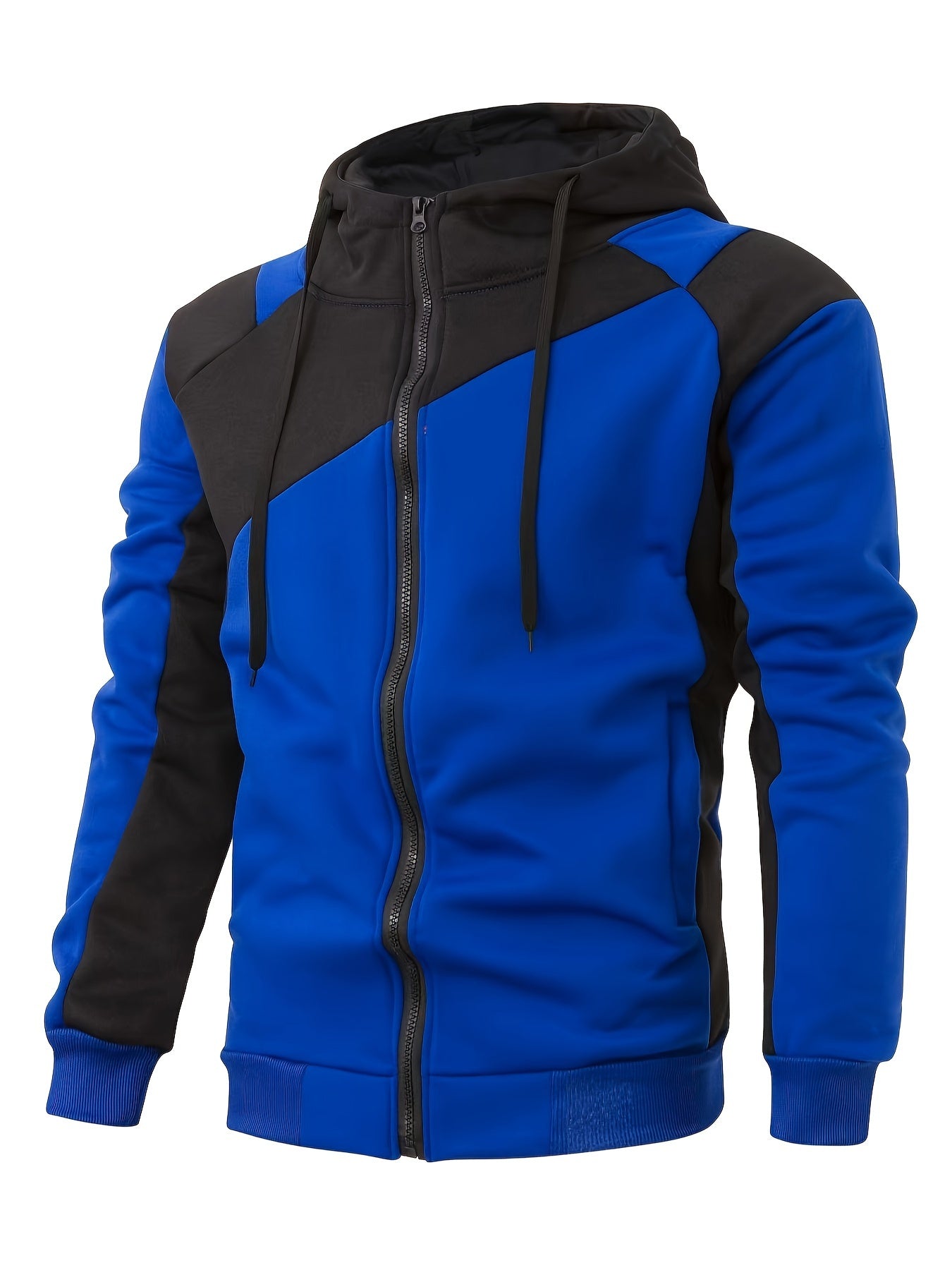 Stylish Men's Color Block Varsity Jacket - Water-Resistant Zip-Up Design with Adjustable Hood, Soft Fleece Lining, and Multiple Pockets - Perfect for Casual Outdoor Activities and Sports Events
