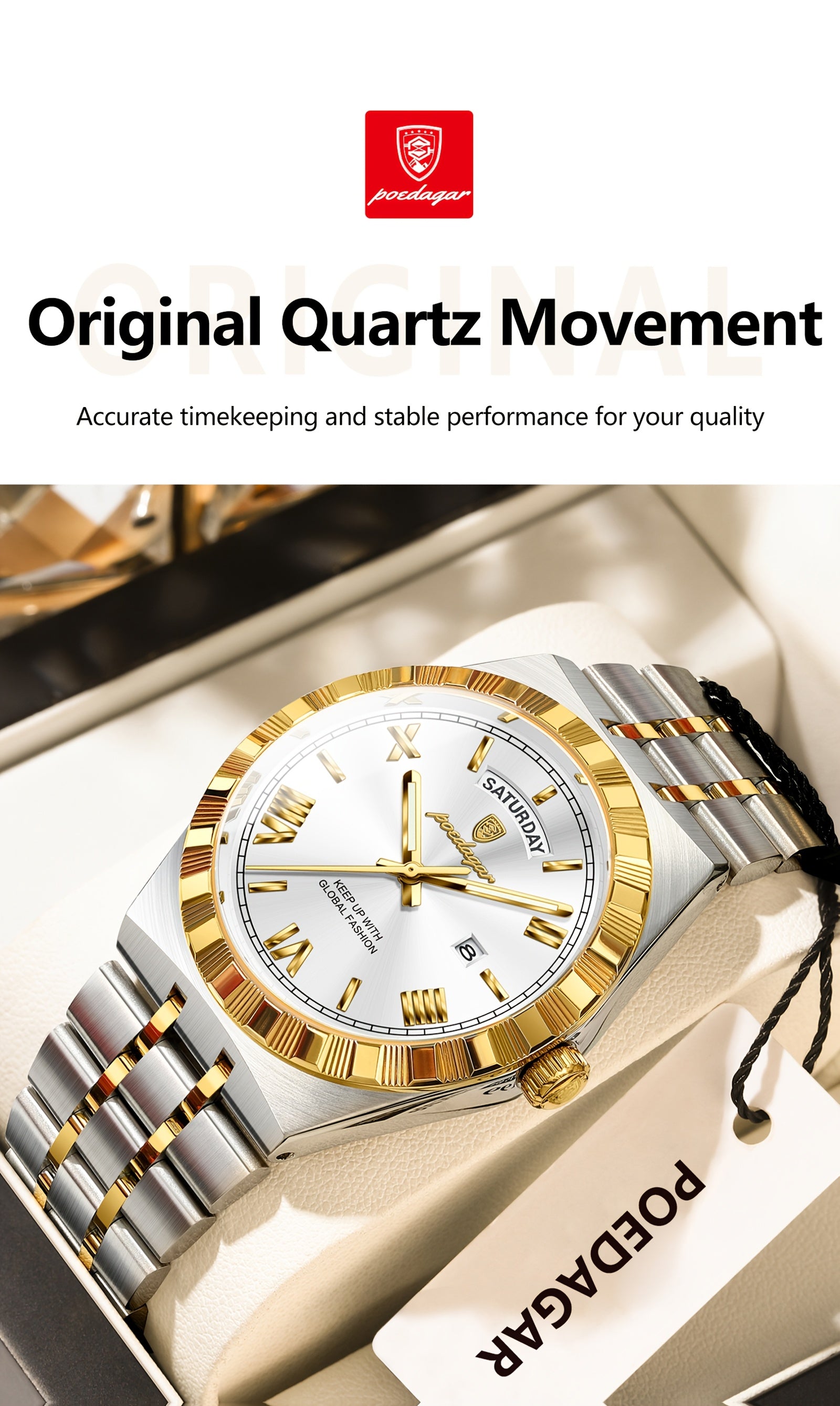 Business Trend Men's Watch Waterproof Calendar Week Stainless Steel Quartz Wristwatch