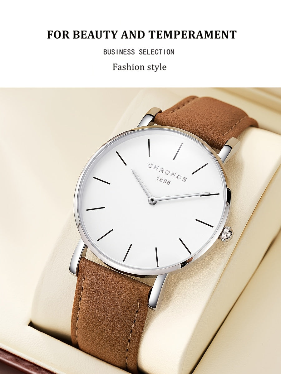 CHRONOS Men'S Classic Minimalist Watch - High Quality up to 1181.1inch, Quartz Movement Watch with Black Strap, Everyday & Formal Wear for Business, Sports, Gifts - Ideal for Men, Students, Professionals - Birthday/Christmas