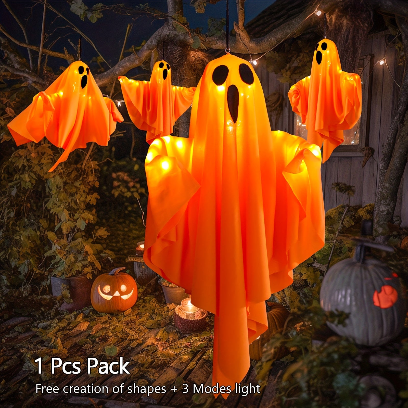 20-Inch Halloween LED Light with Hanging Rope - Spooky Fabric Decor for, Trees & Porch, 3 Flashing Modes, Battery Included