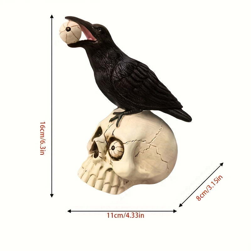 1pc Lifelike Raven & Skull Eyeball Decor, Spooky Halloween Scene Prop - Durable Resin, Perfect for Haunted Houses, Bars, and Secret Rooms - Creepy Skull Head Ornament with Realistic Feathered Texture