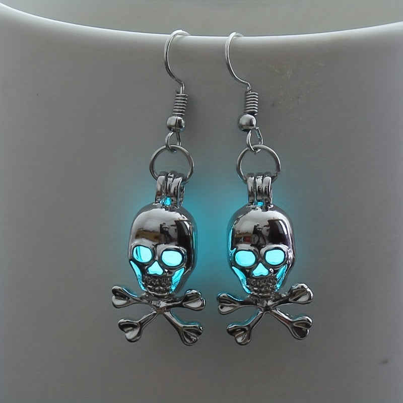 Halloween Glow-in-the-Dark Skull Earrings - Multicolor Luminous Bead Accents, Alloy and Copper, Nickel-Free, Festive Party Accessory for Women