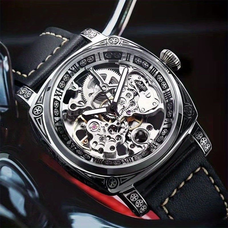 Elegant Mechanical Men's Watch: Self-Winding, Waterproof, with Stylish Hollow Design - Round Dial & Precision Timekeeping