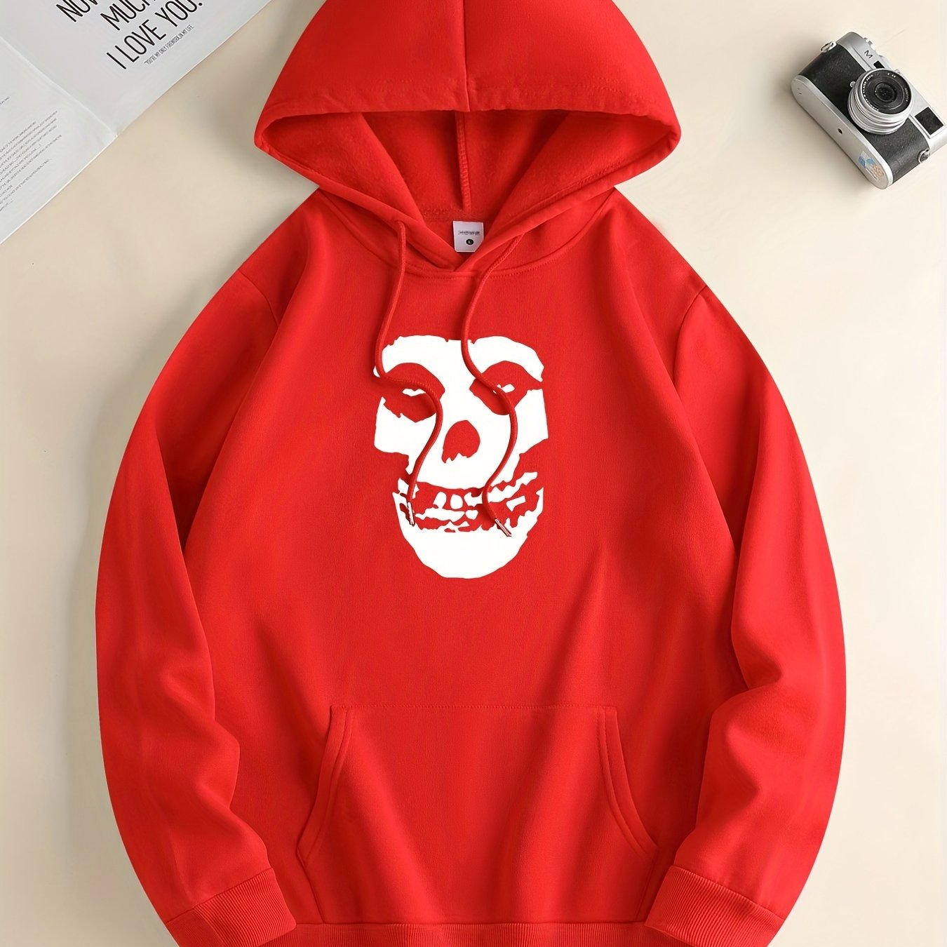 Skull Print Hoodie, Hoodies For Men, Men's Casual Graphic Design Pullover Hooded Sweatshirt With Kangaroo Pocket Streetwear For Winter Fall, As Gifts Halloween