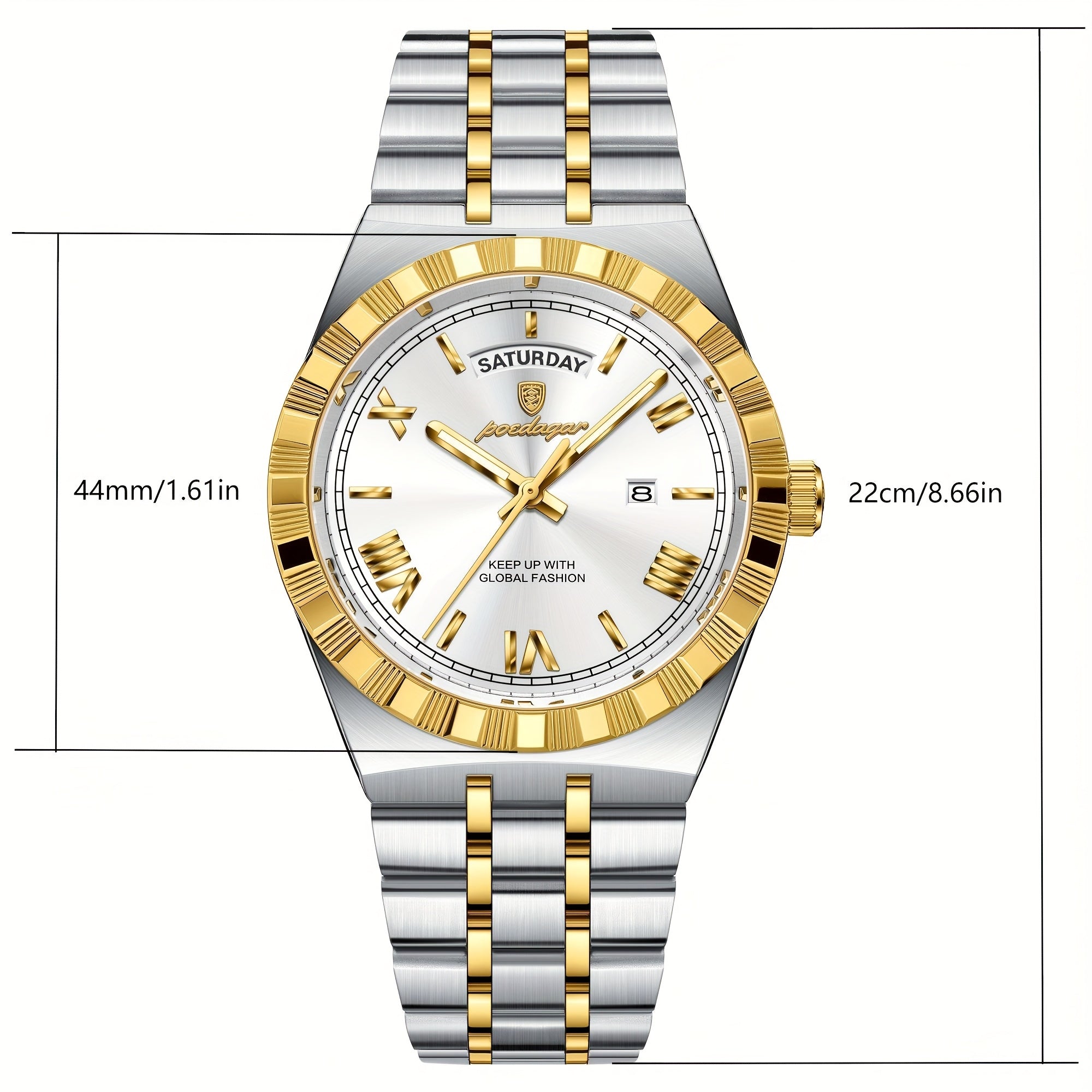 Business Trend Men's Watch Waterproof Calendar Week Stainless Steel Quartz Wristwatch