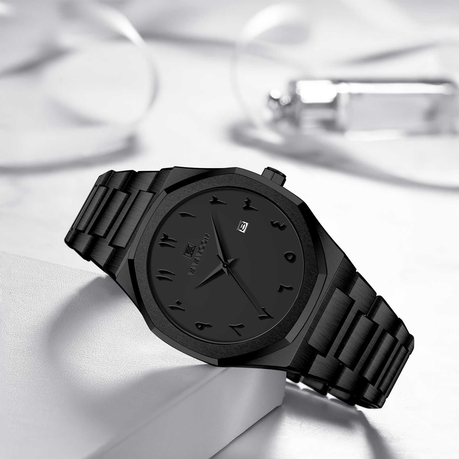 [Luxury Men's Watch] VA VA VOOM Luxury Men's Watch | Stainless Steel Black & Golden Chronograph with Arabic Numerals, Quartz Movement, Elegant Business Style | Perfect Gift for Dad, Husband, Boyfriend on Father's Day, Valenti