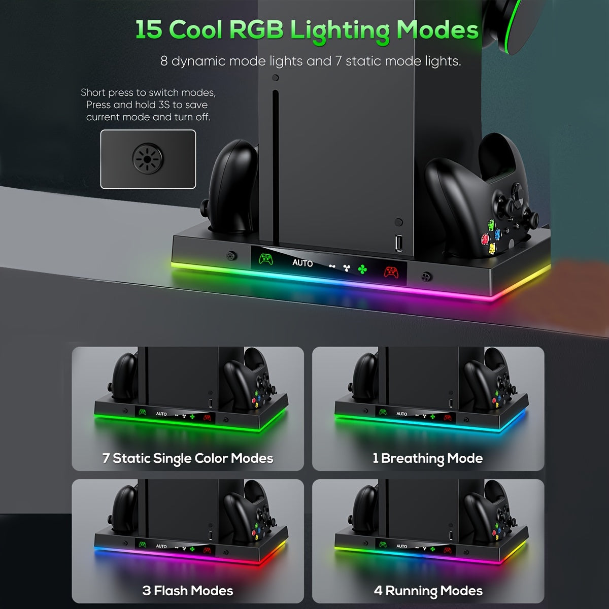 Xbox Series X & S RGB LED Charging Dock with Adjustable Cooling Fan, Dual Controller Stand and Headphone Holder - DOBE FOMIS ELECTRONICS