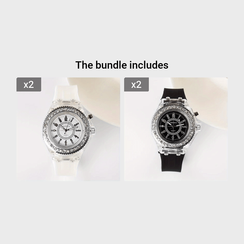 Glow-in-the-Dark LED Trendy Couple'S Watch with Crystal Embellishments, Silicone Strap, and Luminous Display - Perfect for Casual Attire, Casual Watch|Glamorous Timepiece|Polycarbonate Case